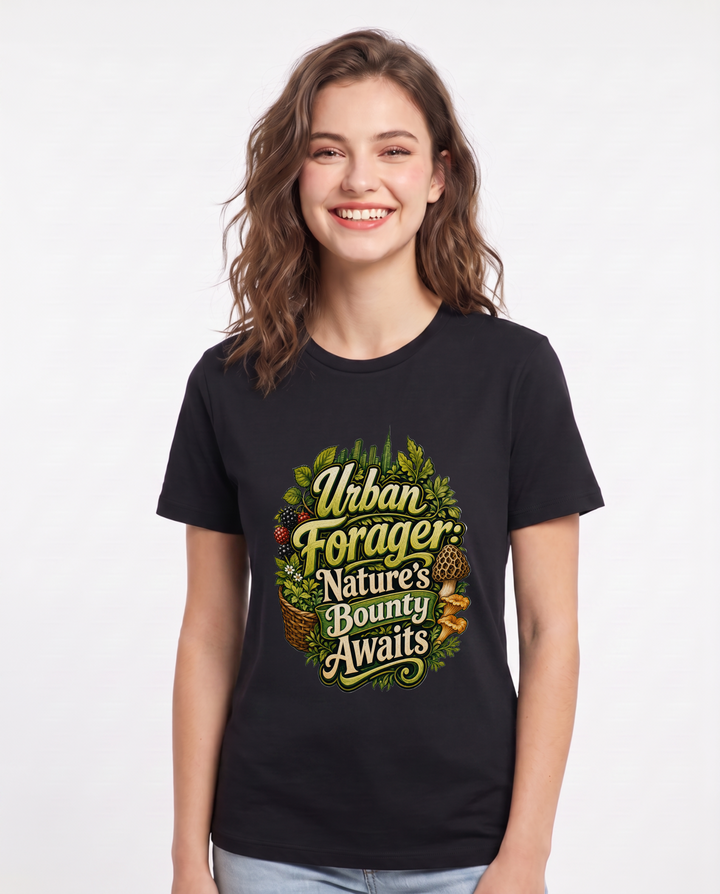Urban Forager: Nature's Bounty Awaits Women's Black T-Shirt product image 2