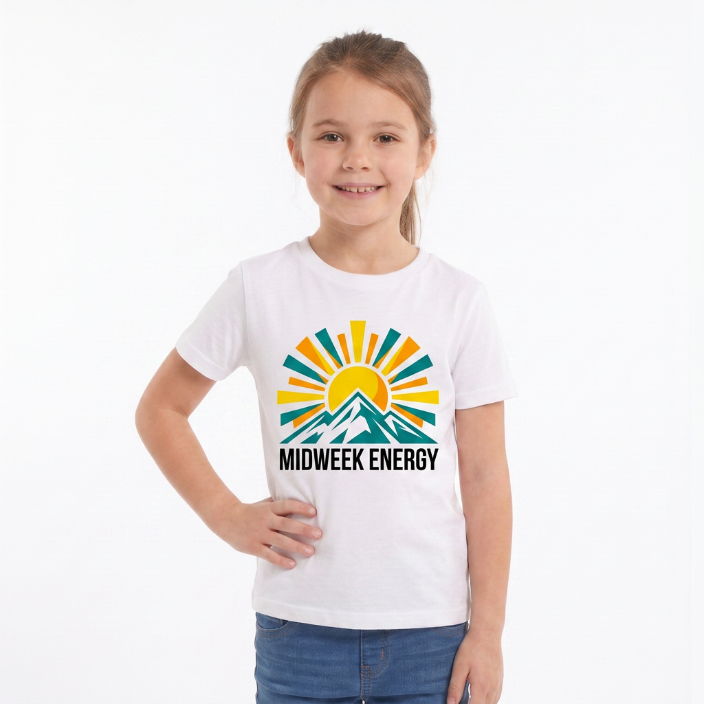 Bold Rising Sun Over Stylized Mountain White T-Shirt mockup 2