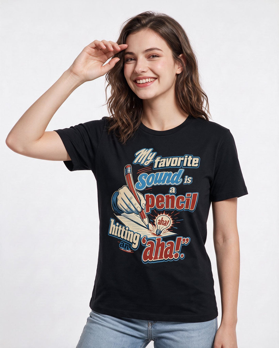 Teacher Women's Black T-Shirt – My favorite sound is a pencil hitting an 'aha!' product image 3