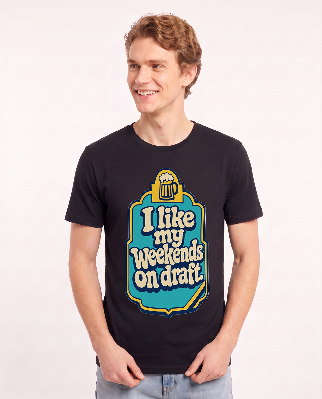 Funny Beer Men's Black T-Shirt - I like my weekends on draft. product image 3
