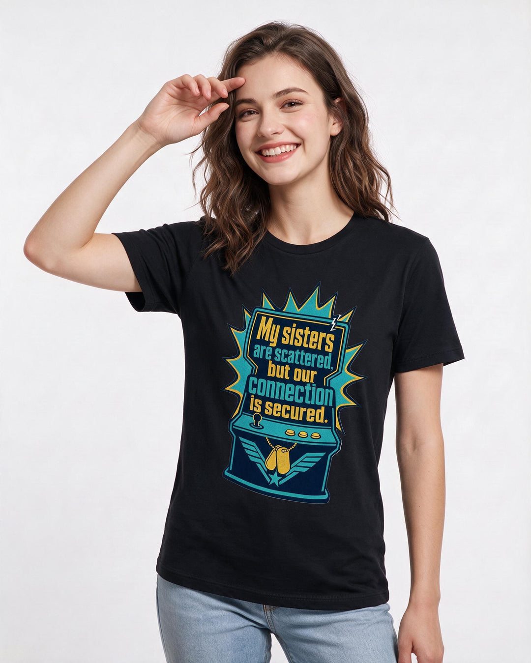 Graphic Women's Black T-Shirt - My sisters are scattered, but our product image 3