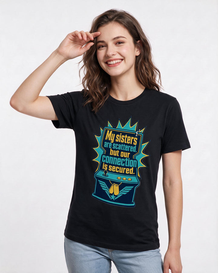 Graphic Women's Black T-Shirt - My sisters are scattered, but our product image 3