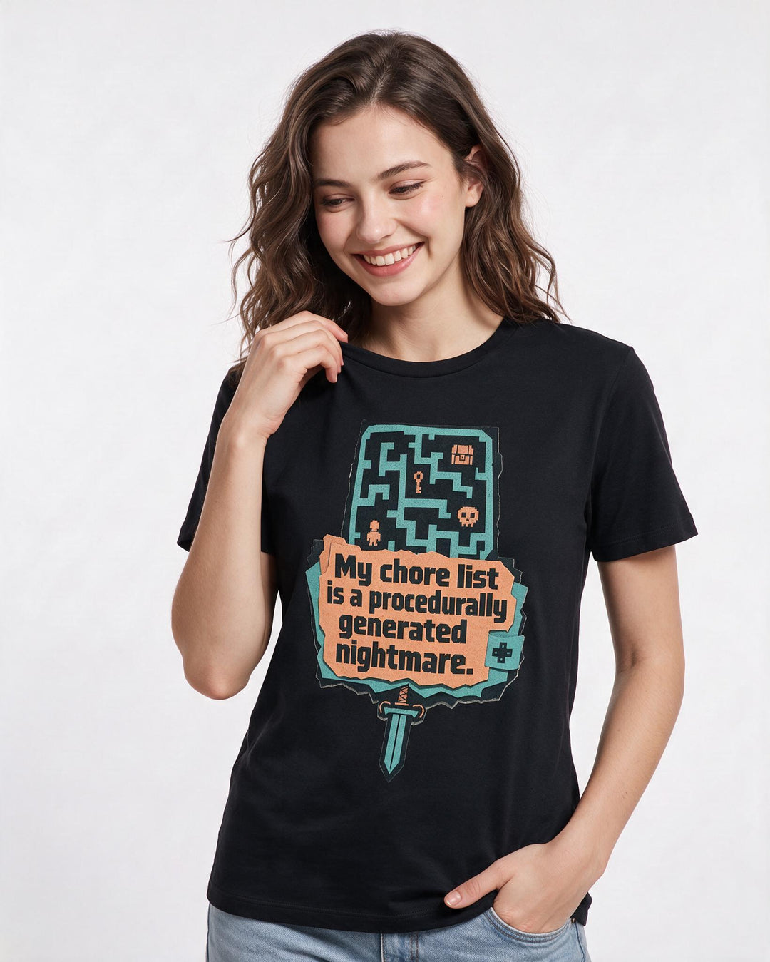 Gaming Women's Black T-Shirt - My chore list is a procedurally product image 3
