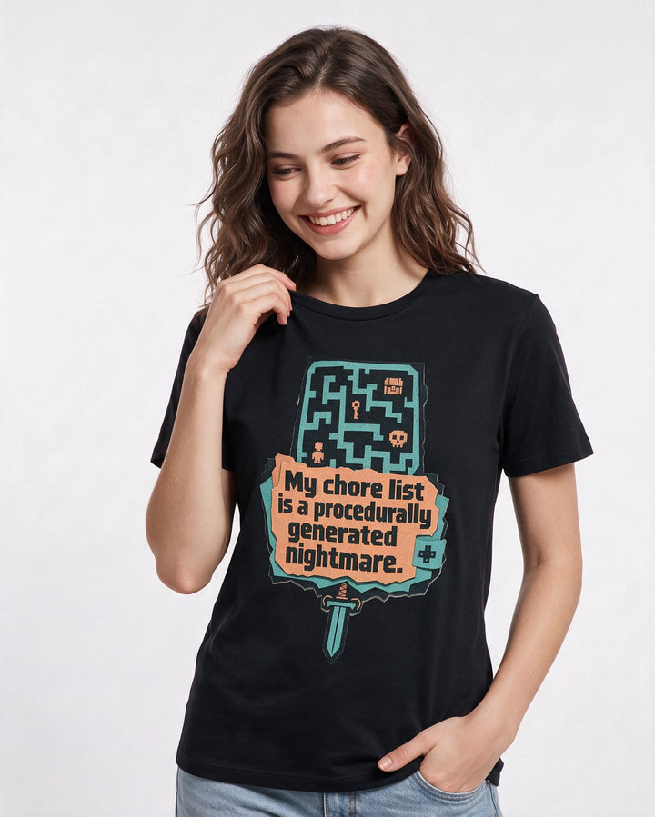 Gaming Women's Black T-Shirt - My chore list is a procedurally product image 3