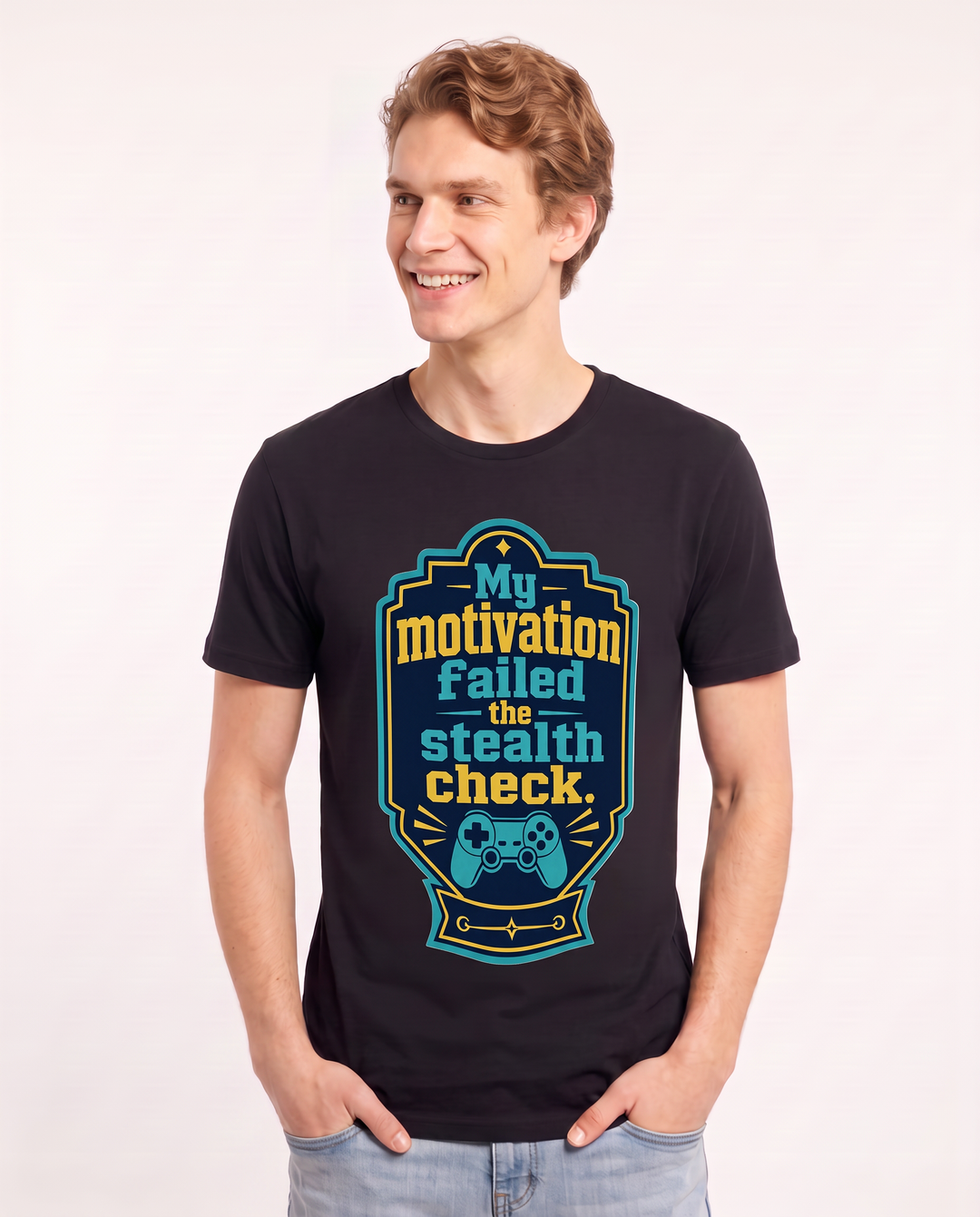Gaming Men's Black T-Shirt - My motivation failed the stealth check. product image 3