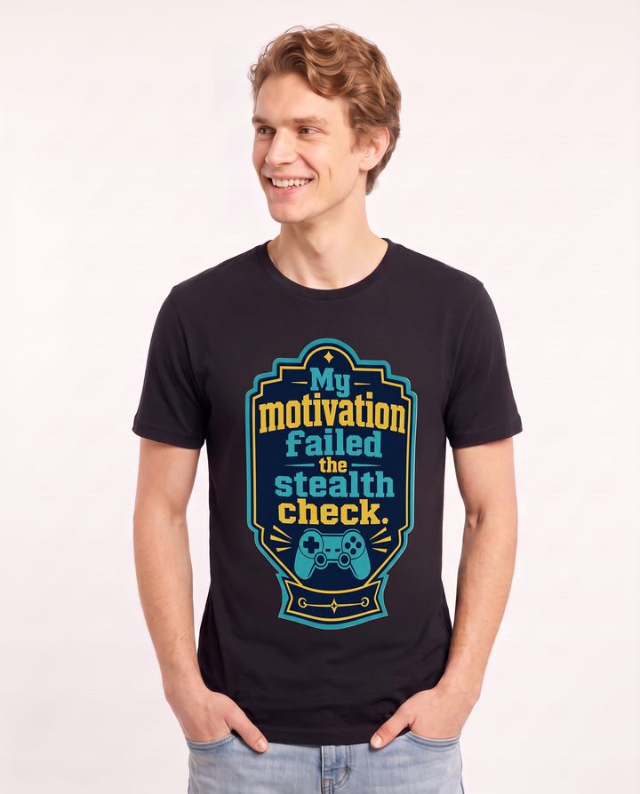 Gaming Men's Black T-Shirt - My motivation failed the stealth check. product image 3