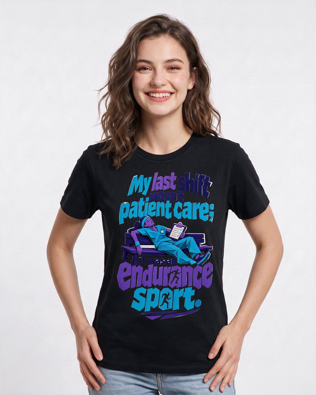 Nurse Women's Black T-Shirt – My last shift wasn't patient care; it was an endurance sport. product image 3