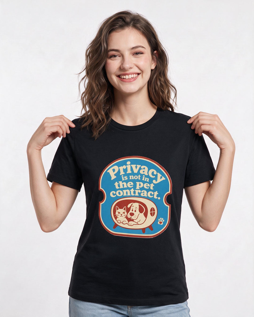 Graphic Women's Black T-Shirt - Privacy is not in the pet contract. product image 3