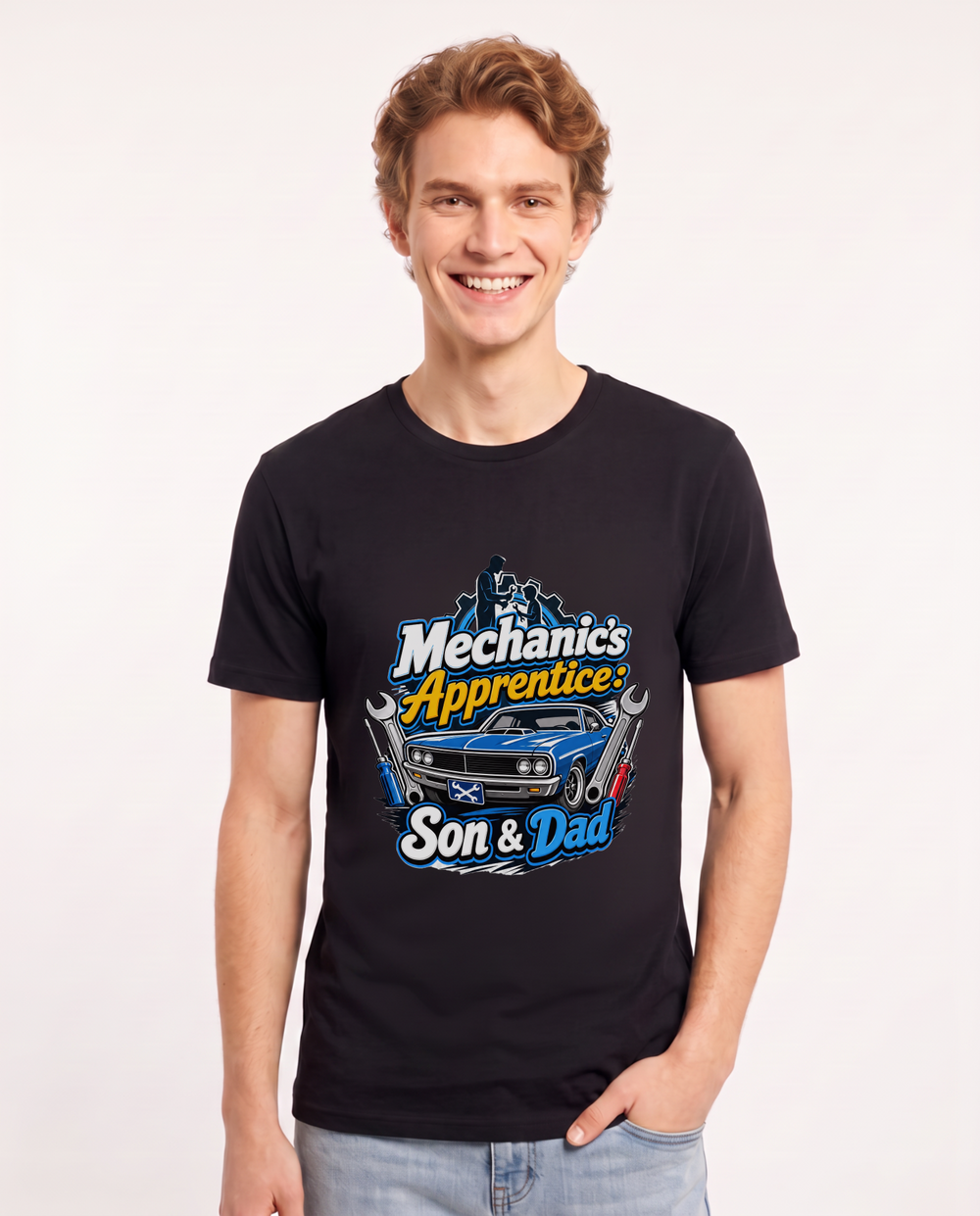 Mechanic's Apprentice: Son & Dad Men's Black T-Shirt product image 2