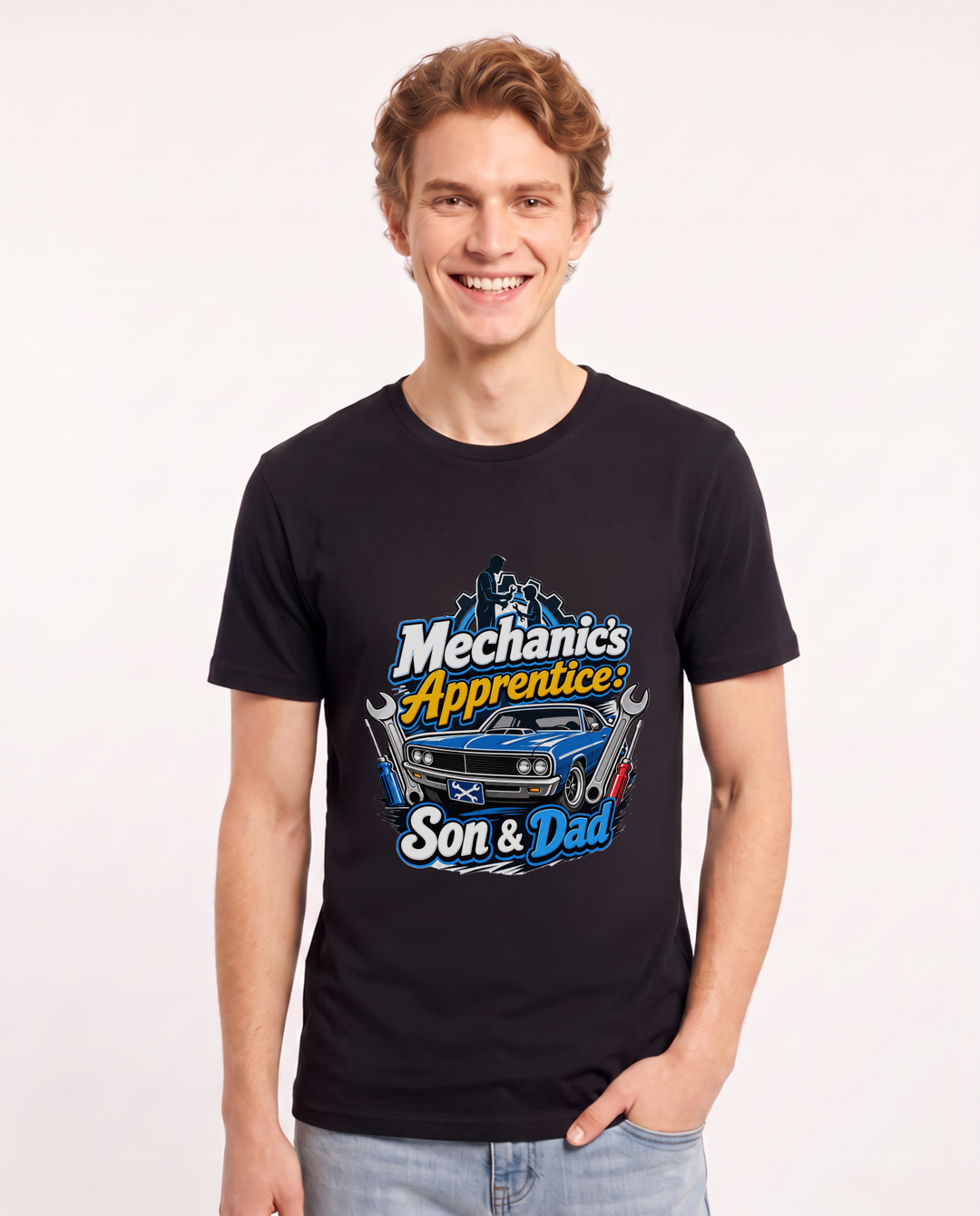 Mechanic's Apprentice: Son & Dad Men's Black T-Shirt product image 2