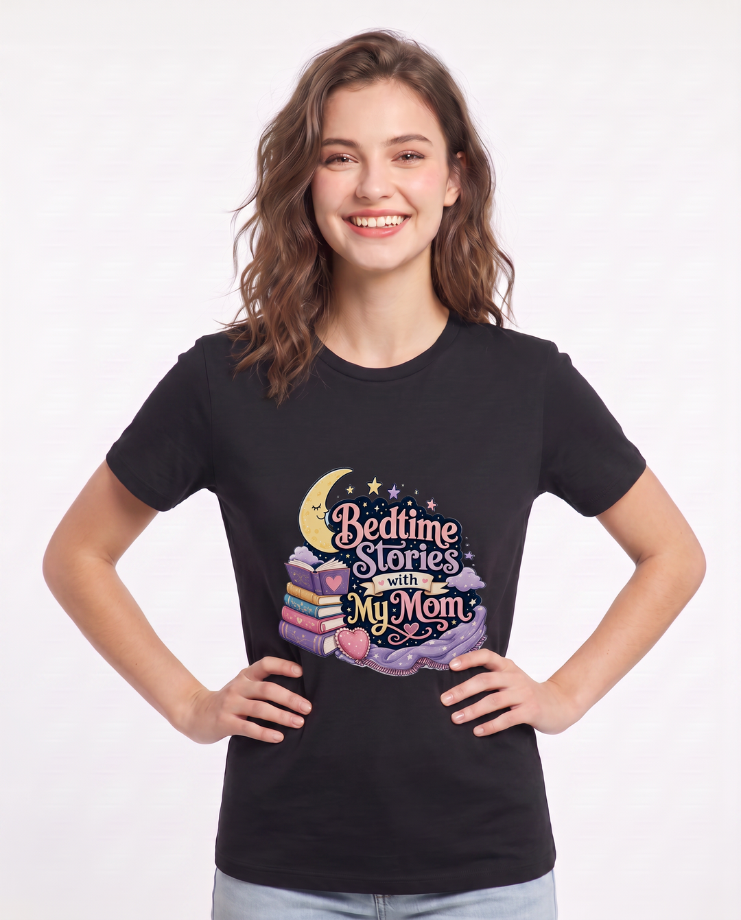 Bedtime Stories with My Mom Women's Black T-Shirt product image 1