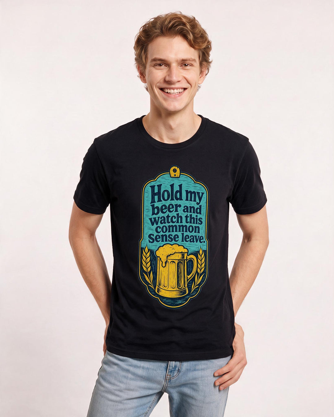Funny Beer Men's Black T-Shirt - Hold my beer and watch this common product image 3