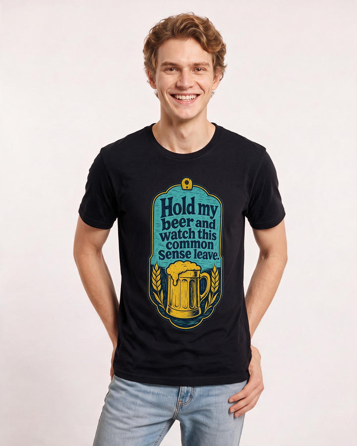 Funny Beer Men's Black T-Shirt - Hold my beer and watch this common product image 3