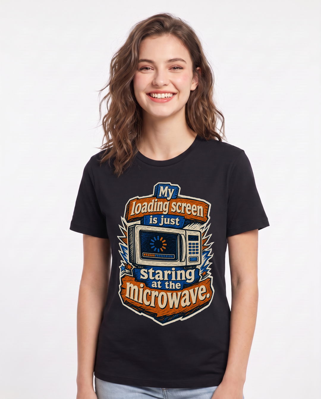 Funny Gaming Women's Black T-Shirt – My loading screen is just staring at product image 1