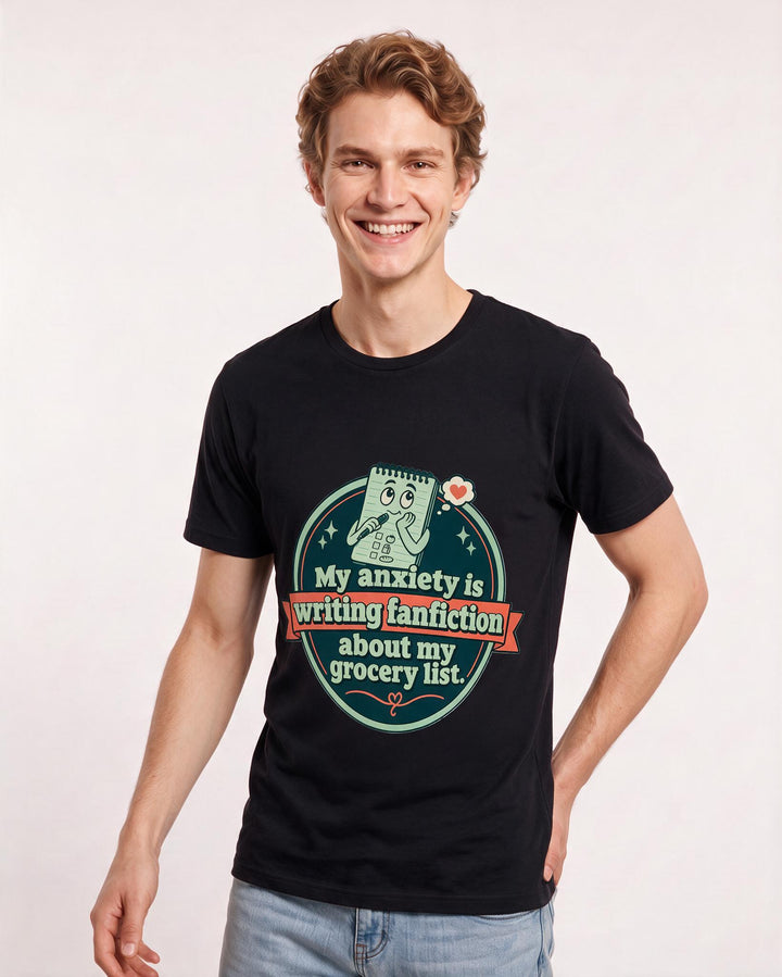 Graphic Men's Black T-Shirt - My anxiety is writing fanfiction about product image 3