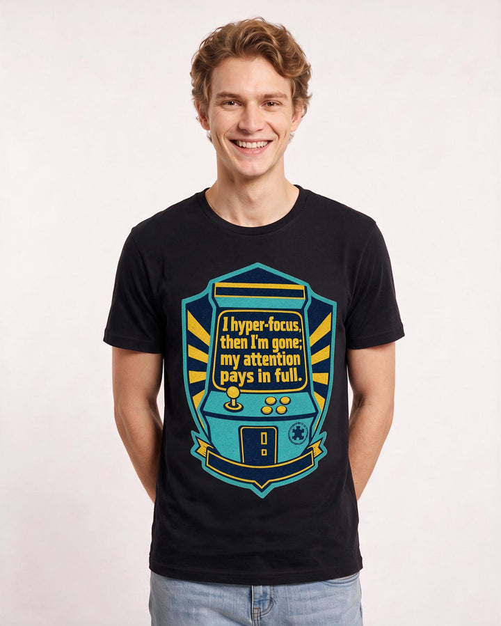 Graphic Men's Black T-Shirt - I hyper-focus, then I'm gone; my product image 3