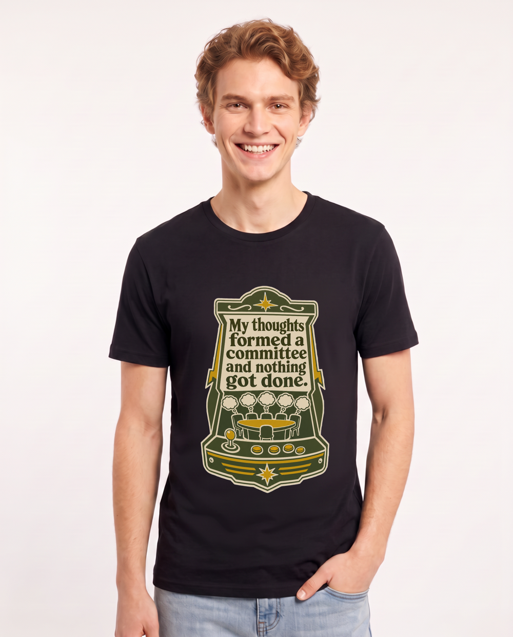 My thoughts formed a committee and nothing got done. - Men's Black T-Shirt product image 2