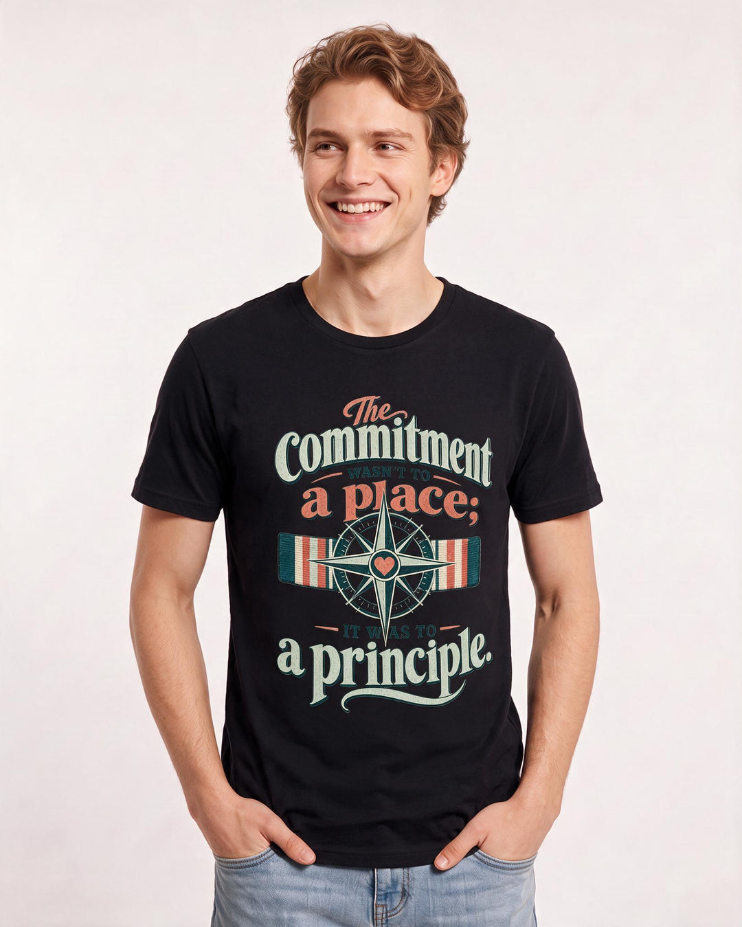 Veteran Men's Black T-Shirt – The commitment wasn't to a place; it was to a principle. product image 3
