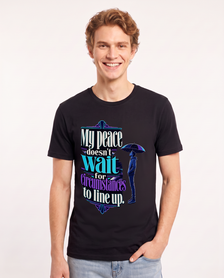 Christian Faith Men's Black T-Shirt – My peace doesn't wait for circumstances to line up. product image 1