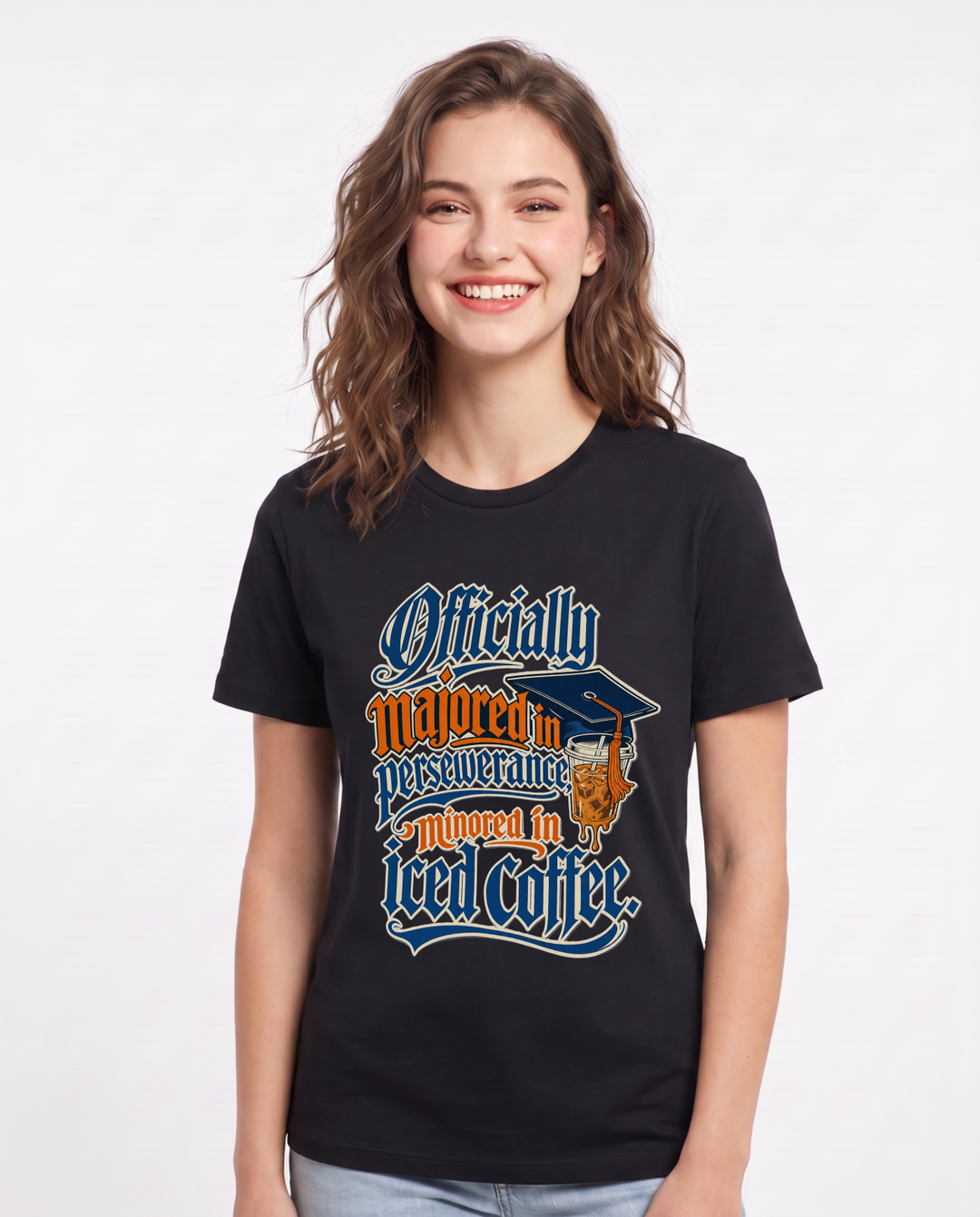 Funny Graduation Women's Black T-Shirt – Officially majored in perseverance, product image 1