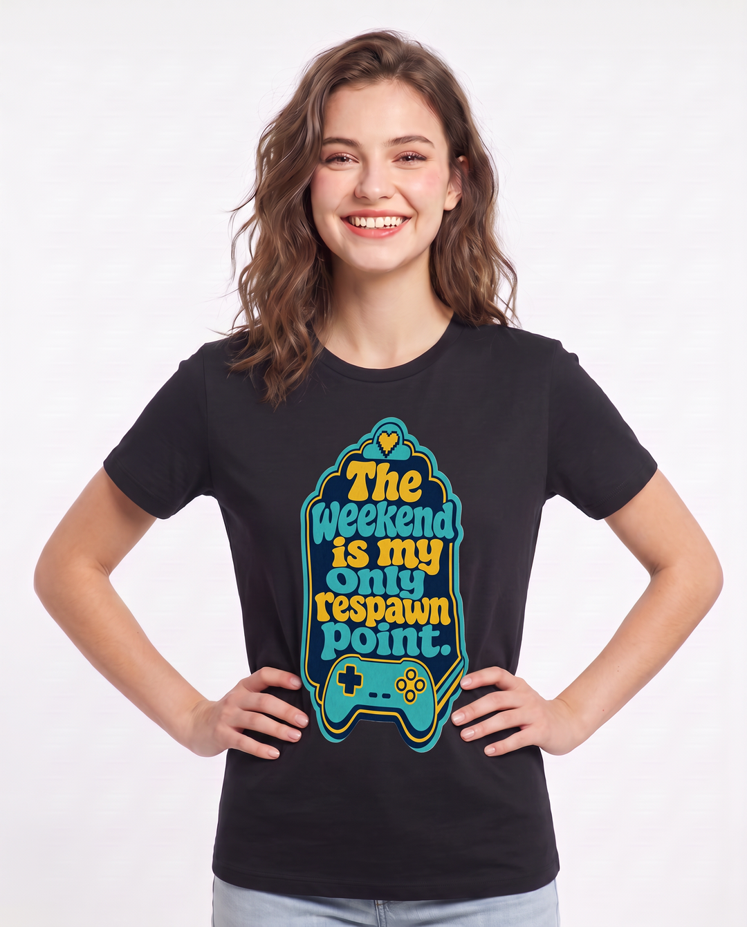 Gaming Women's Black T-Shirt - The weekend is my only respawn point. product image 3