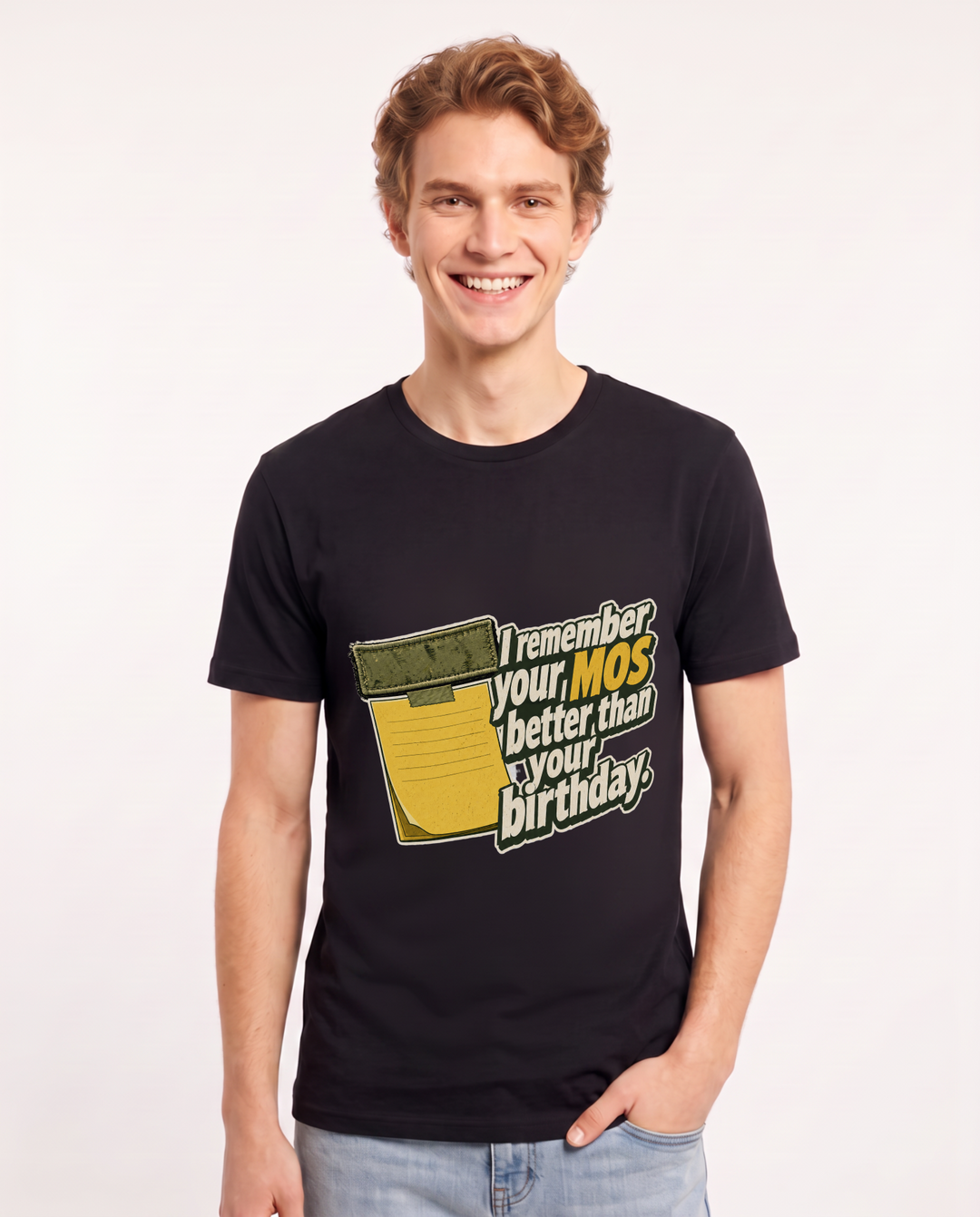 Veteran Men's Black T-Shirt – I remember your MOS better than your birthday. product image 1