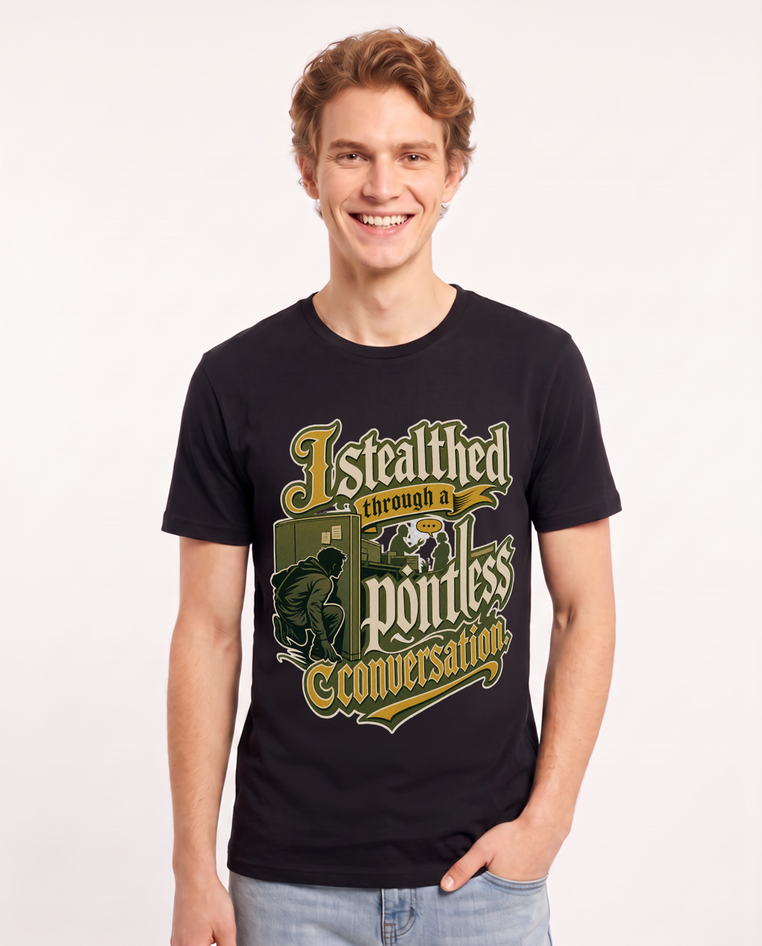 Gaming Men's Black T-Shirt – I stealthed through a pointless conversation. product image 1