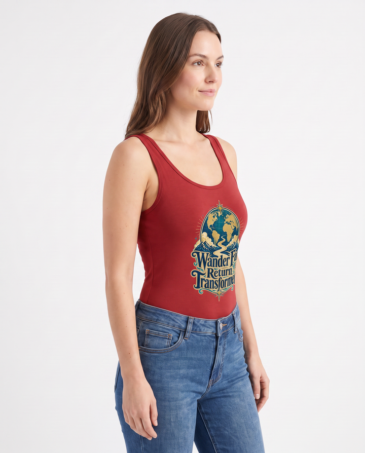 Wander Far, Return Transformed Sleeveless Tank Bodysuit mockup 2
