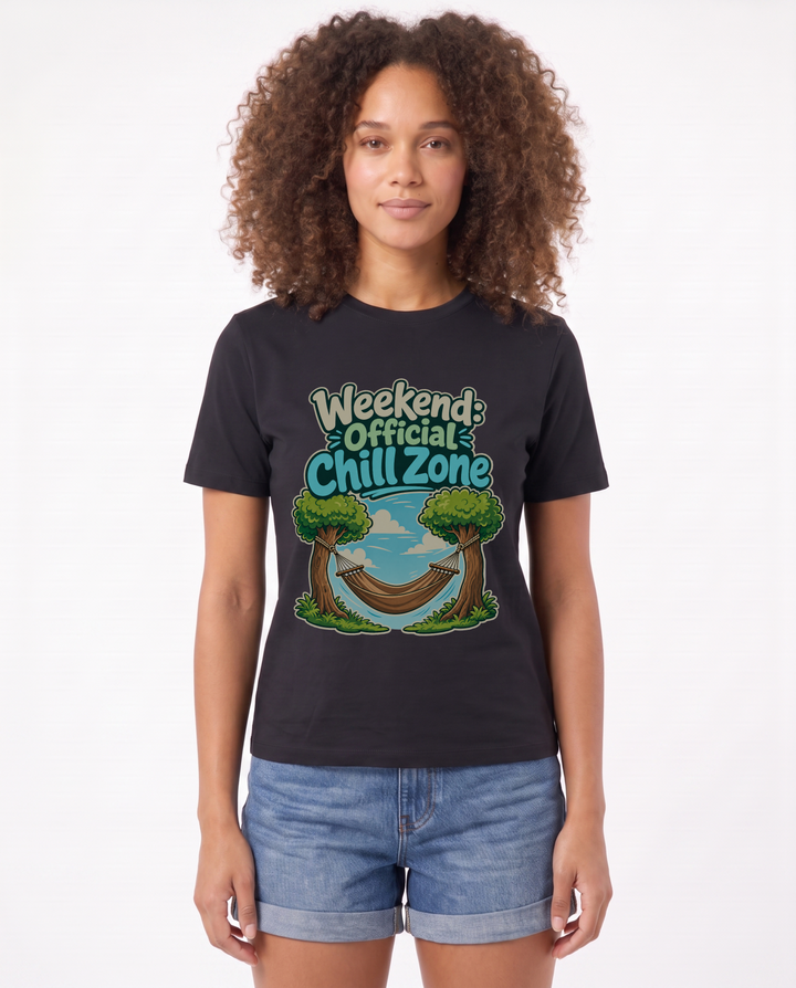 Weekend: Official Chill Zone Black T-Shirt mockup 1