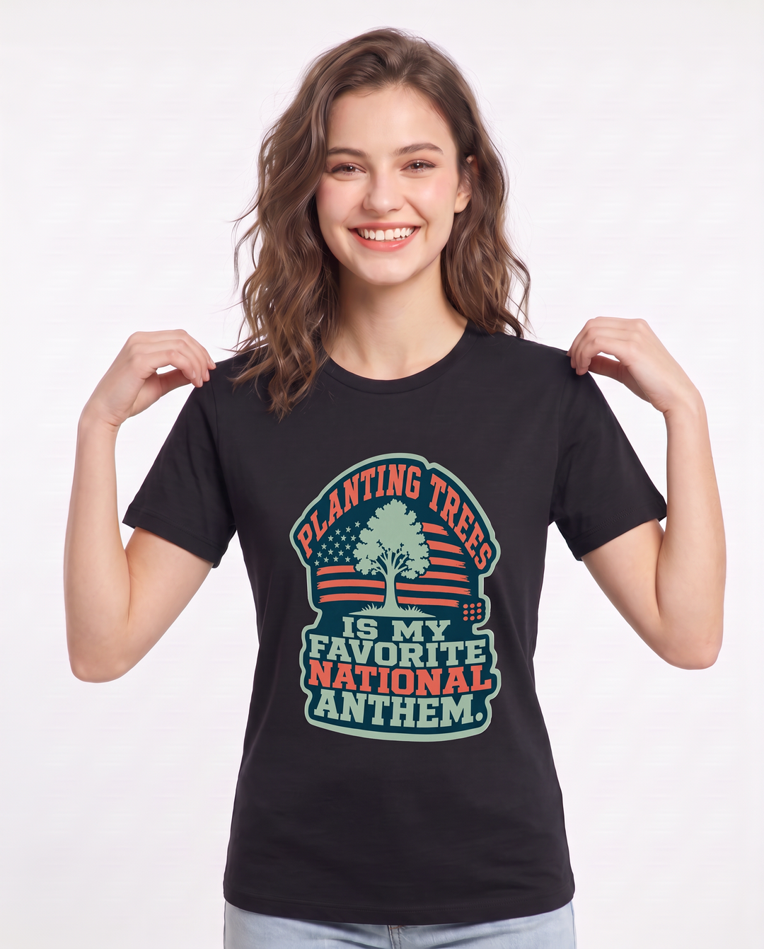 Graphic Women's Black T-Shirt - Planting trees is my favorite national product image 3