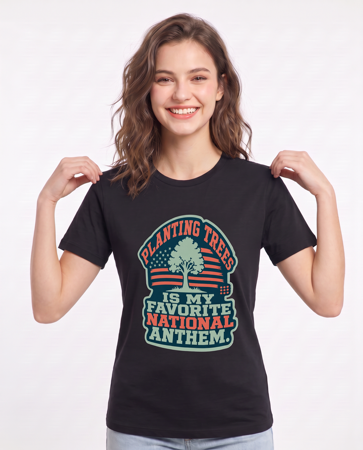 Graphic Women's Black T-Shirt - Planting trees is my favorite national product image 3