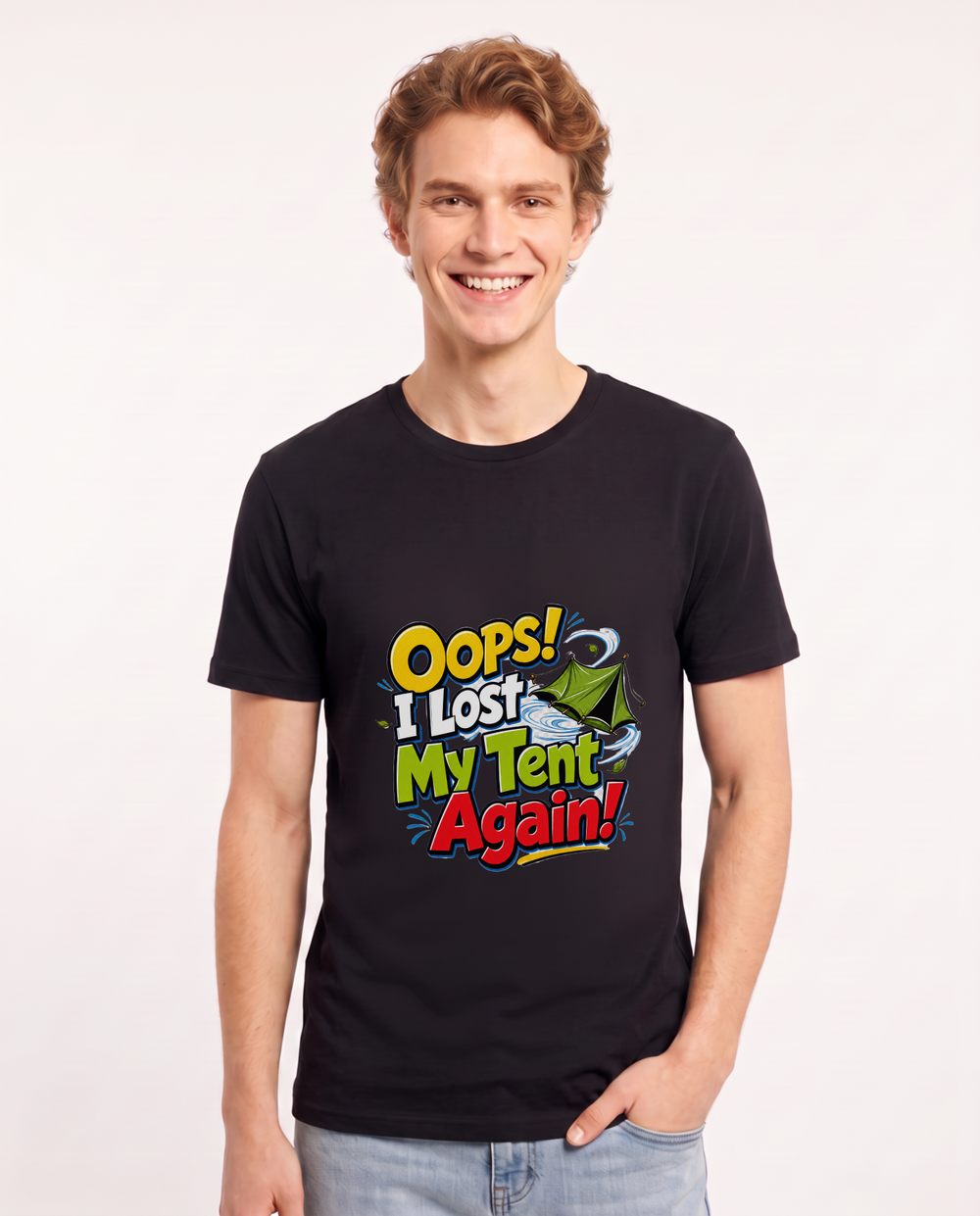 Oops! I Lost My Tent Again! Men's Black T-Shirt product image 2