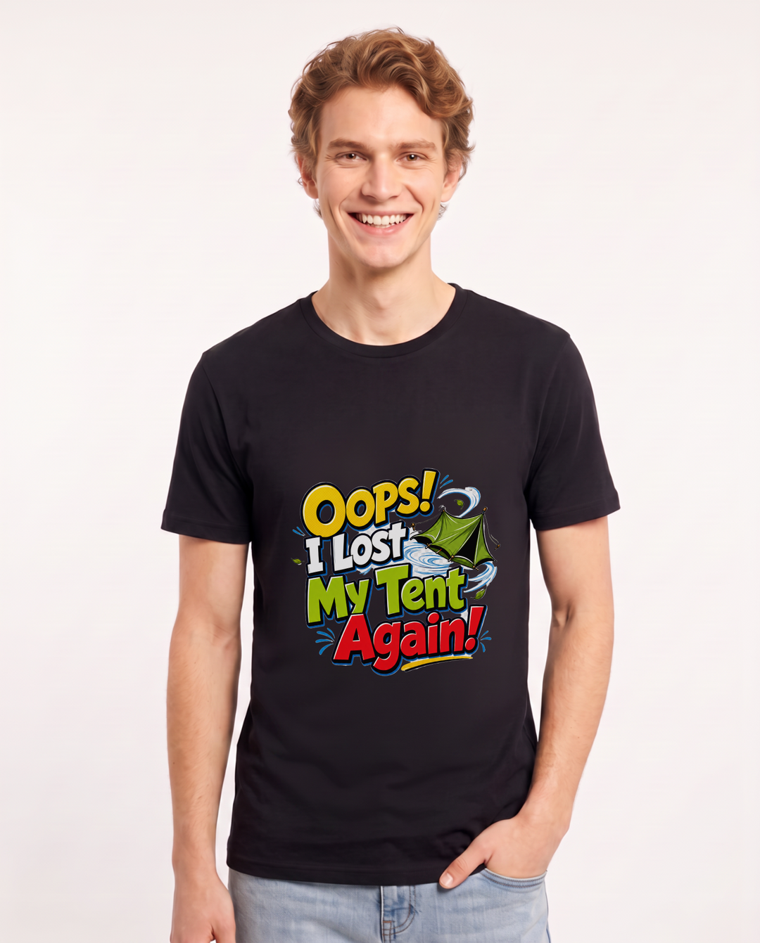 Oops! I Lost My Tent Again! Men's Black T-Shirt product image 2