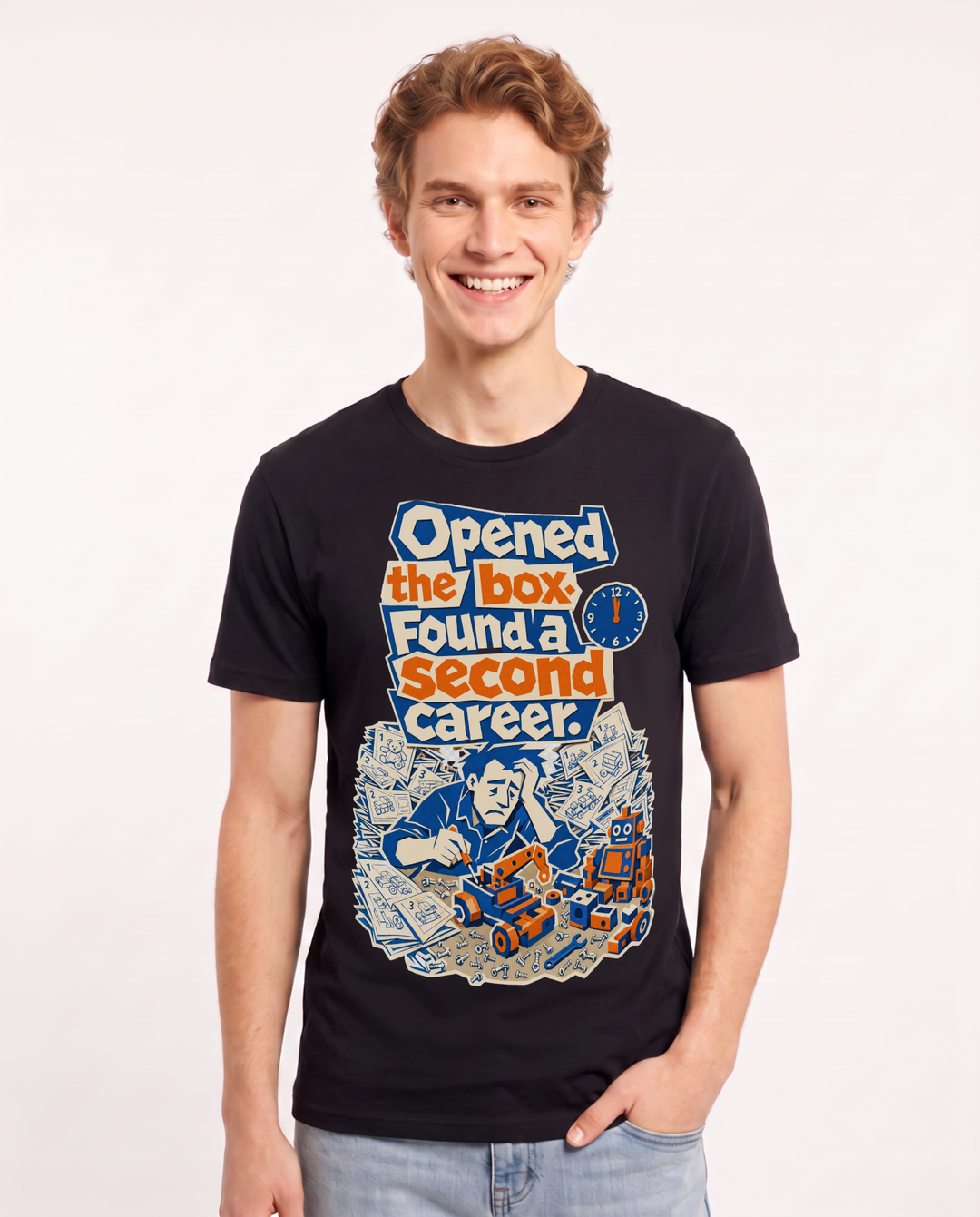 Funny Christmas Men's Black T-Shirt – Opened the box. Found a second career. product image 1