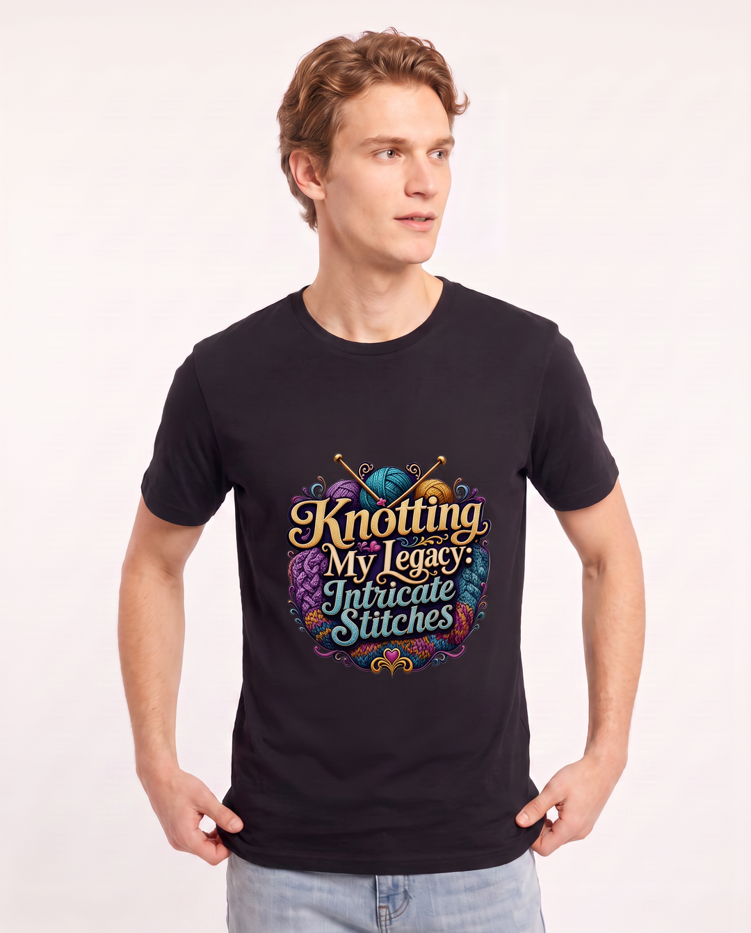 Knotting My Legacy: Intricate Stitches Men's Black T-Shirt product image 1