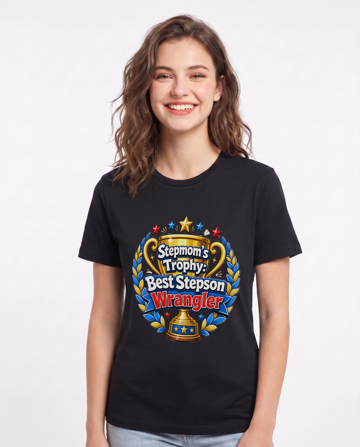 Stepmom's Trophy: Best Stepson Wrangler Women's Black T-Shirt product image 2