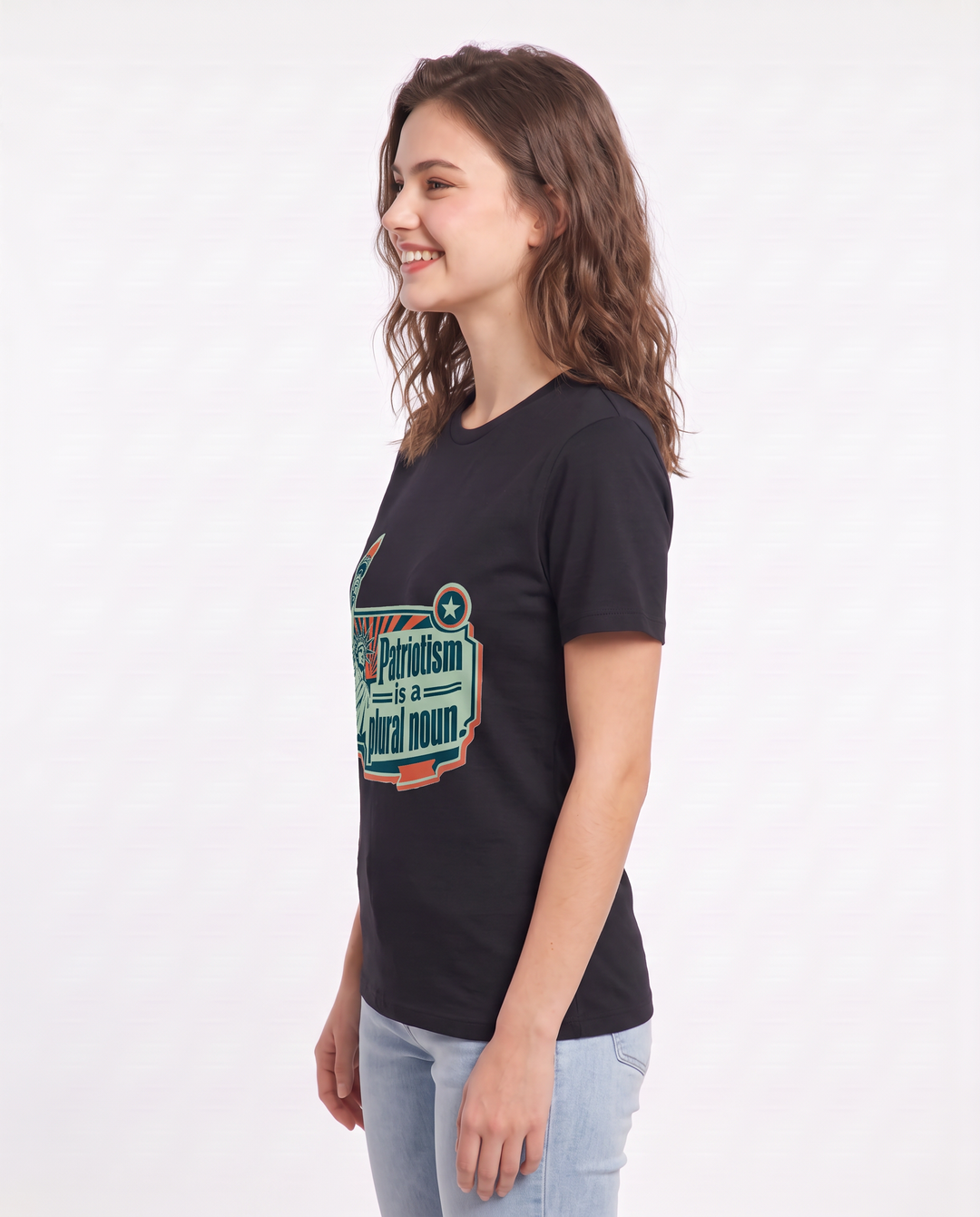 Graphic Women's Black T-Shirt - Patriotism is a plural noun. product image 2