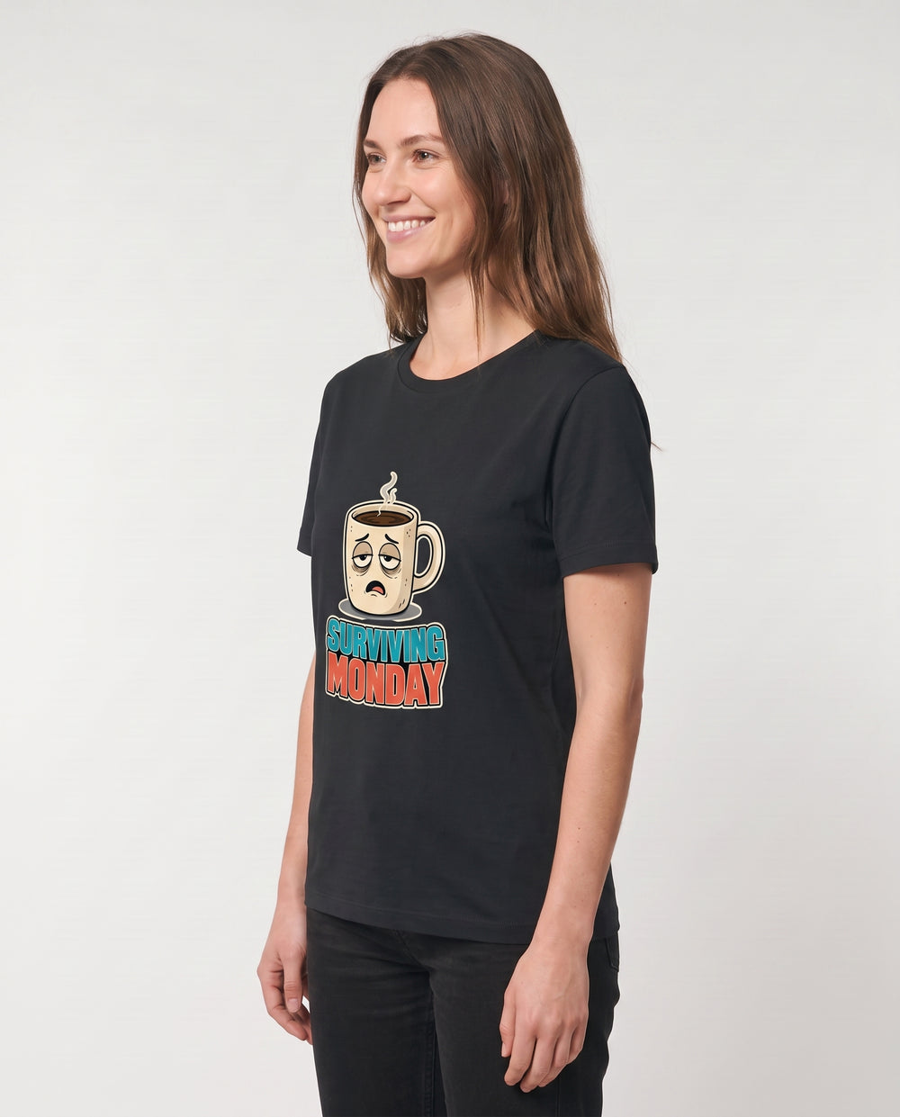 Surviving Monday Black T-Shirt mockup 2