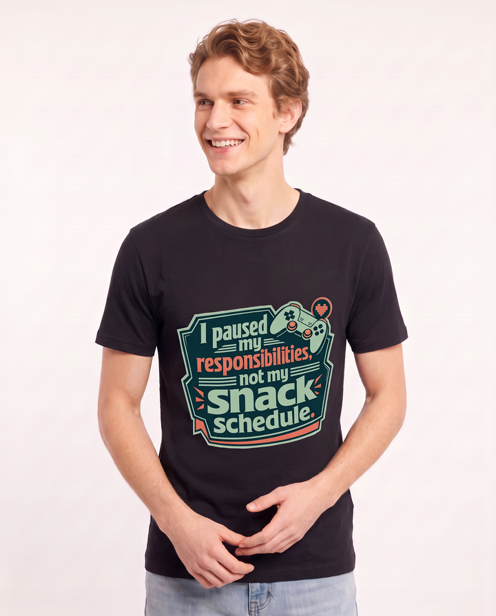 I paused my responsibilities, not my snack schedule. - Men's Black T-Shirt product image 1