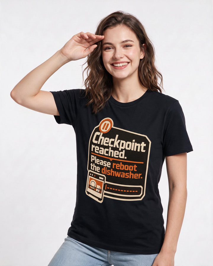 Gaming Women's Black T-Shirt – Checkpoint reached. Please reboot the dishwasher. product image 3