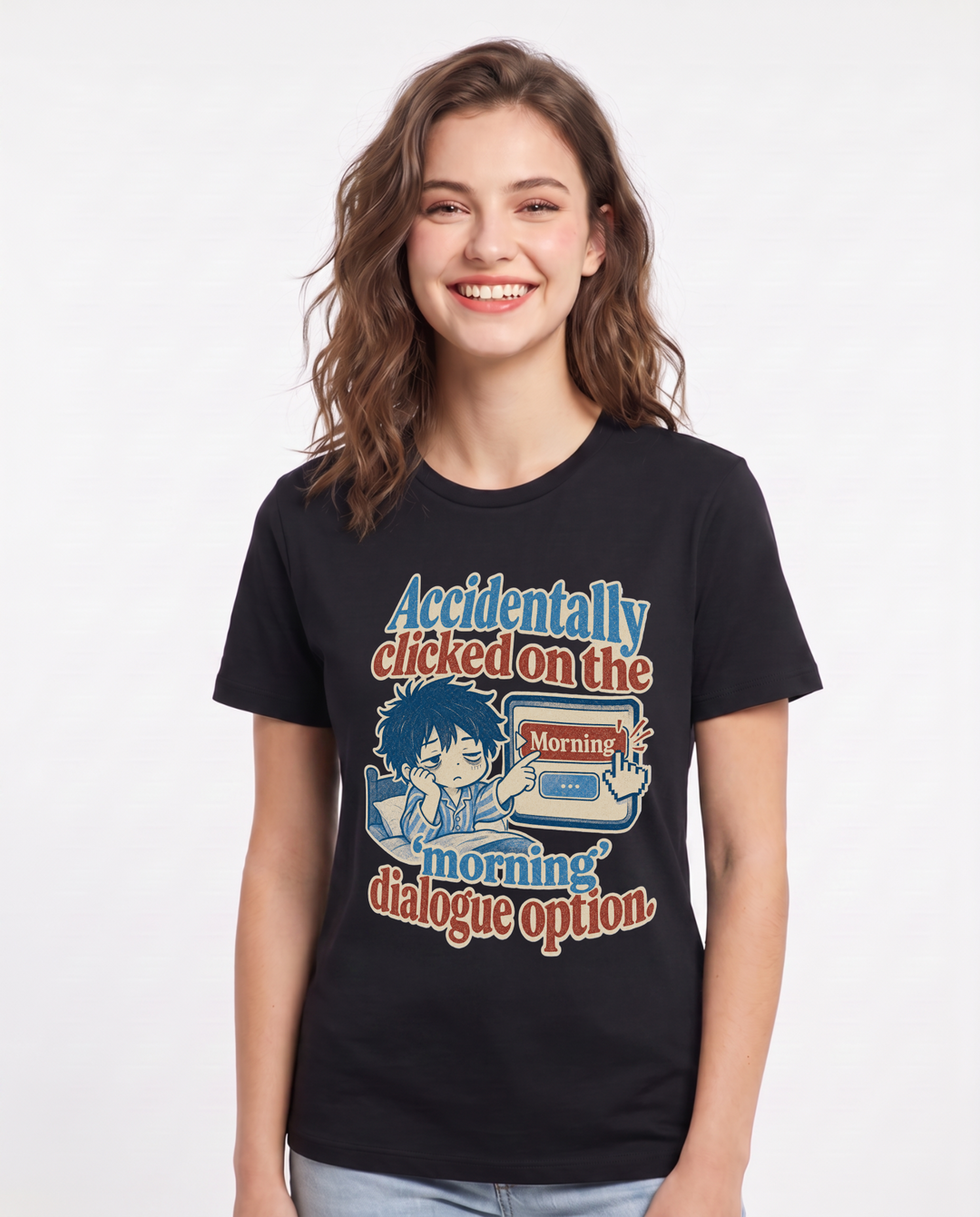 Funny Gaming Women's Black T-Shirt – Accidentally clicked on the 'morning' product image 1
