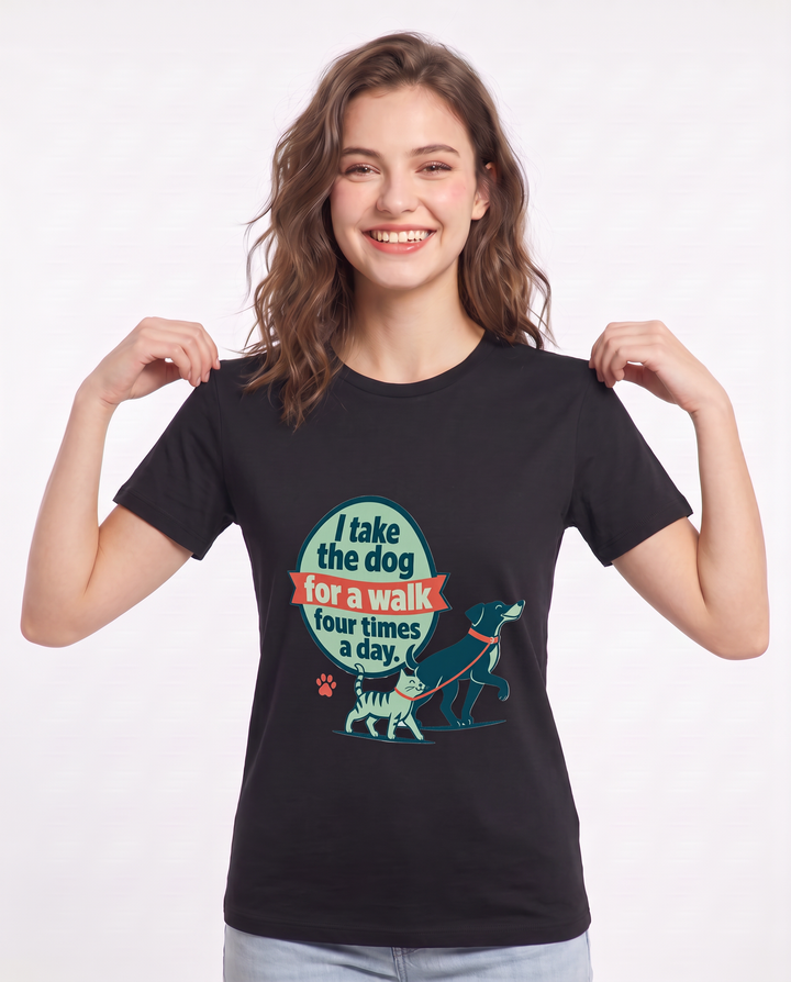 Graphic Women's Black T-Shirt - I take the dog for a walk four times a product image 3
