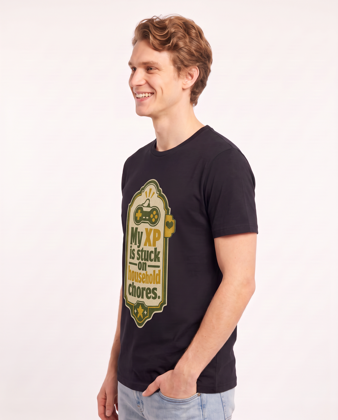 Gaming Men's Black T-Shirt - My XP is stuck on household chores. product image 2