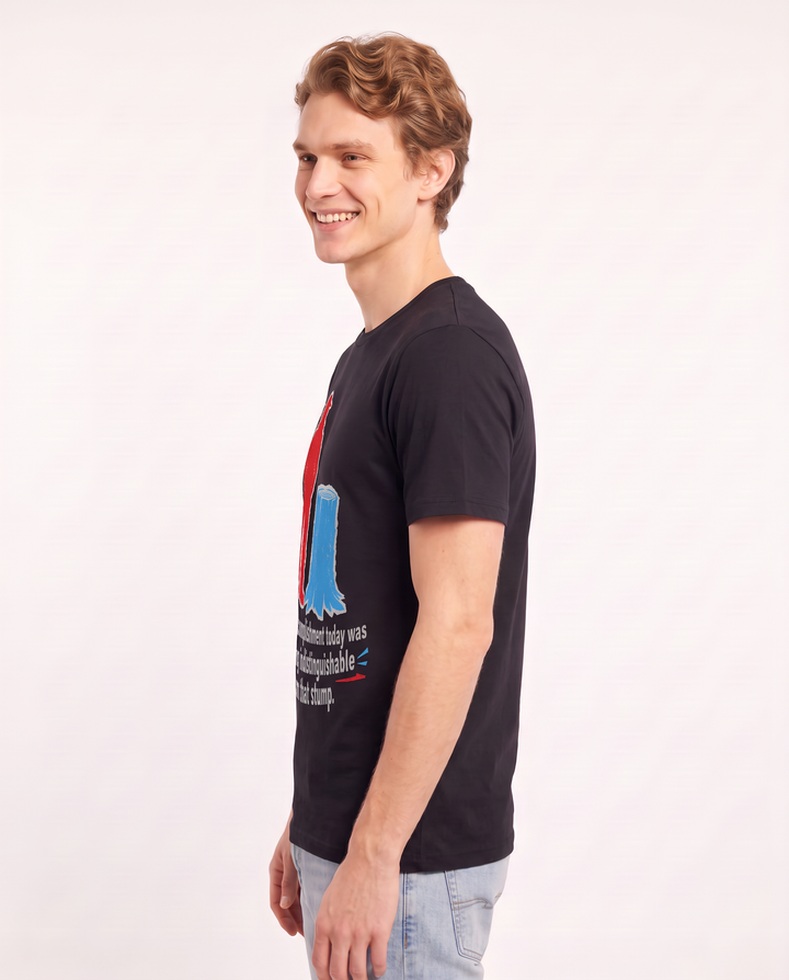 My great accomplishment today was becoming indistinguishable from that stump. Men's Black T-Shirt product image 3