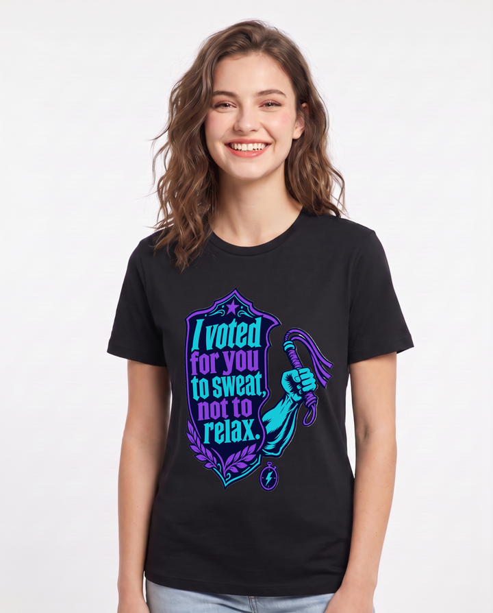 Graphic Women's Black T-Shirt - I voted for you to sweat, not to product image 1