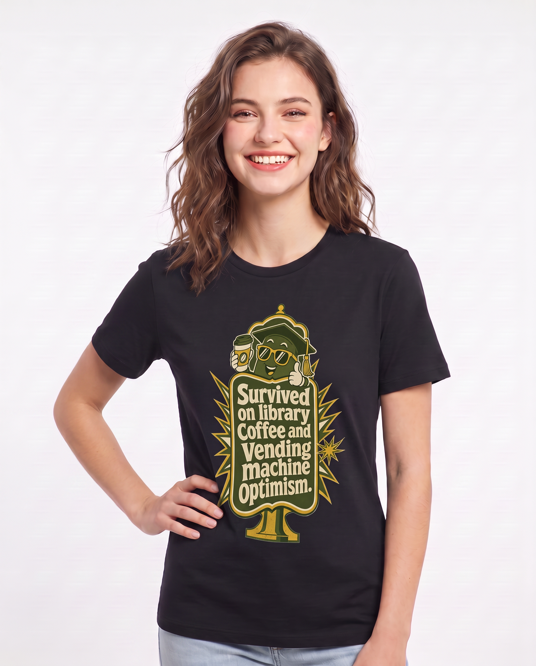 Graduation Gift Women's Black T-Shirt - Survived on library coffee and product image 3