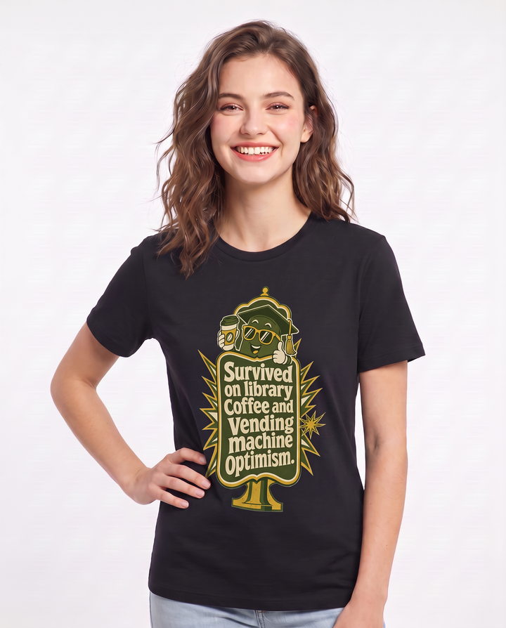 Graduation Gift Women's Black T-Shirt - Survived on library coffee and product image 3