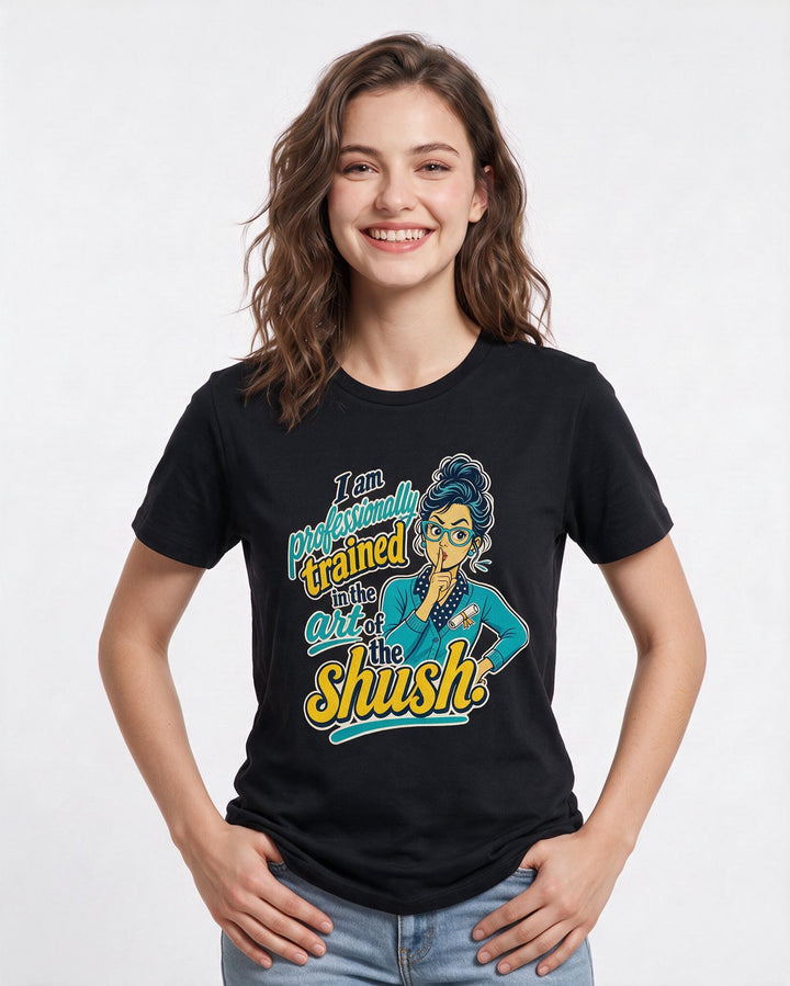 Funny Teacher Women's Black T-Shirt – I am professionally trained in the art product image 3