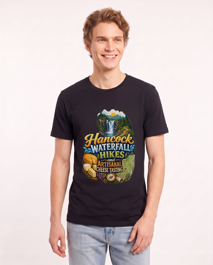 Hancock waterfall hikes and artisanal cheese tasting Men's Black T-Shirt product image 1
