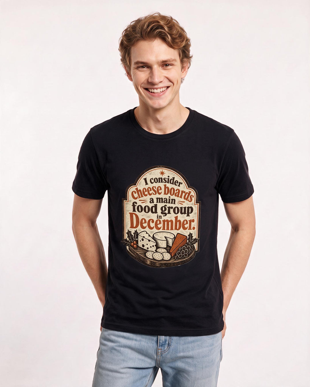 Christmas Men's Black T-Shirt - I consider cheese boards a main food product image 3